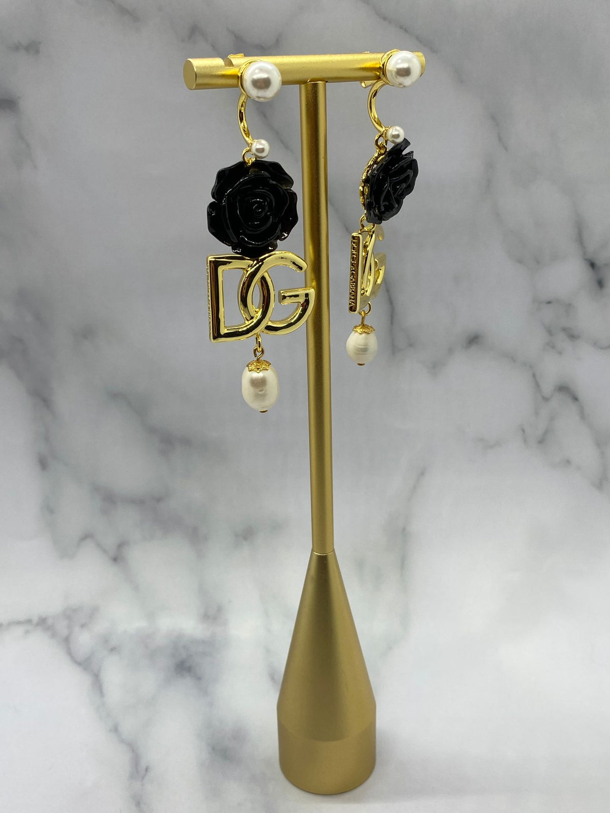 DOLCE & GABBANA D&G Black Rose Pendant Earrings - Pre owned