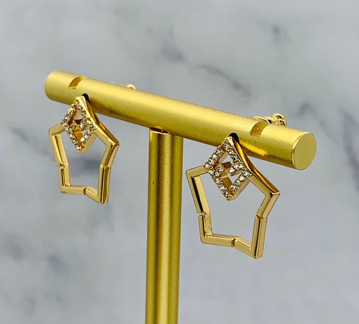 FENDI FF Gold Star Shape Rhinestone Earrings - Pre owned