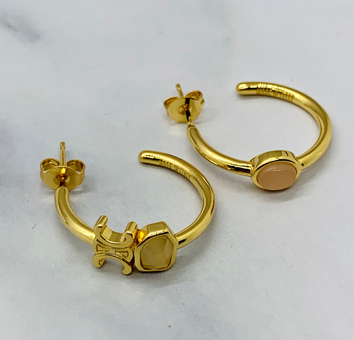 CELINE Monogram Stone Hoop Earrings - Pre owned