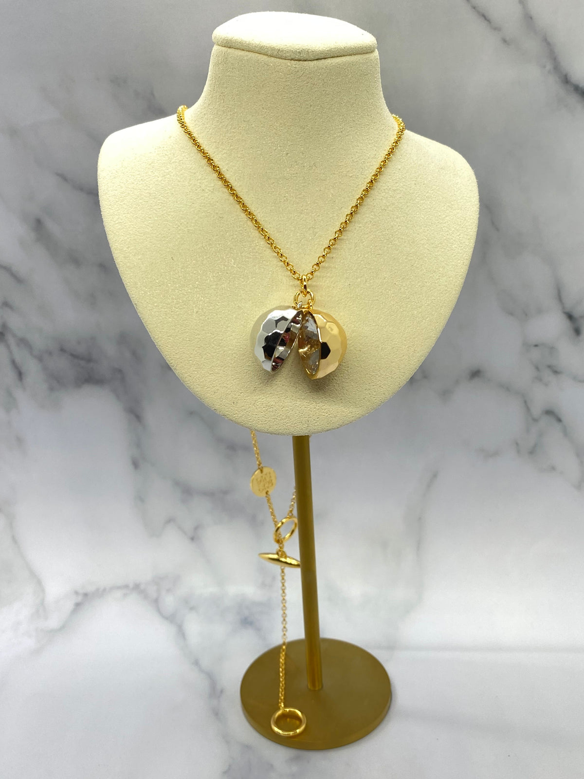 LOEWE Gold & Silver Tone Crystal Locket Necklace - Pre owned