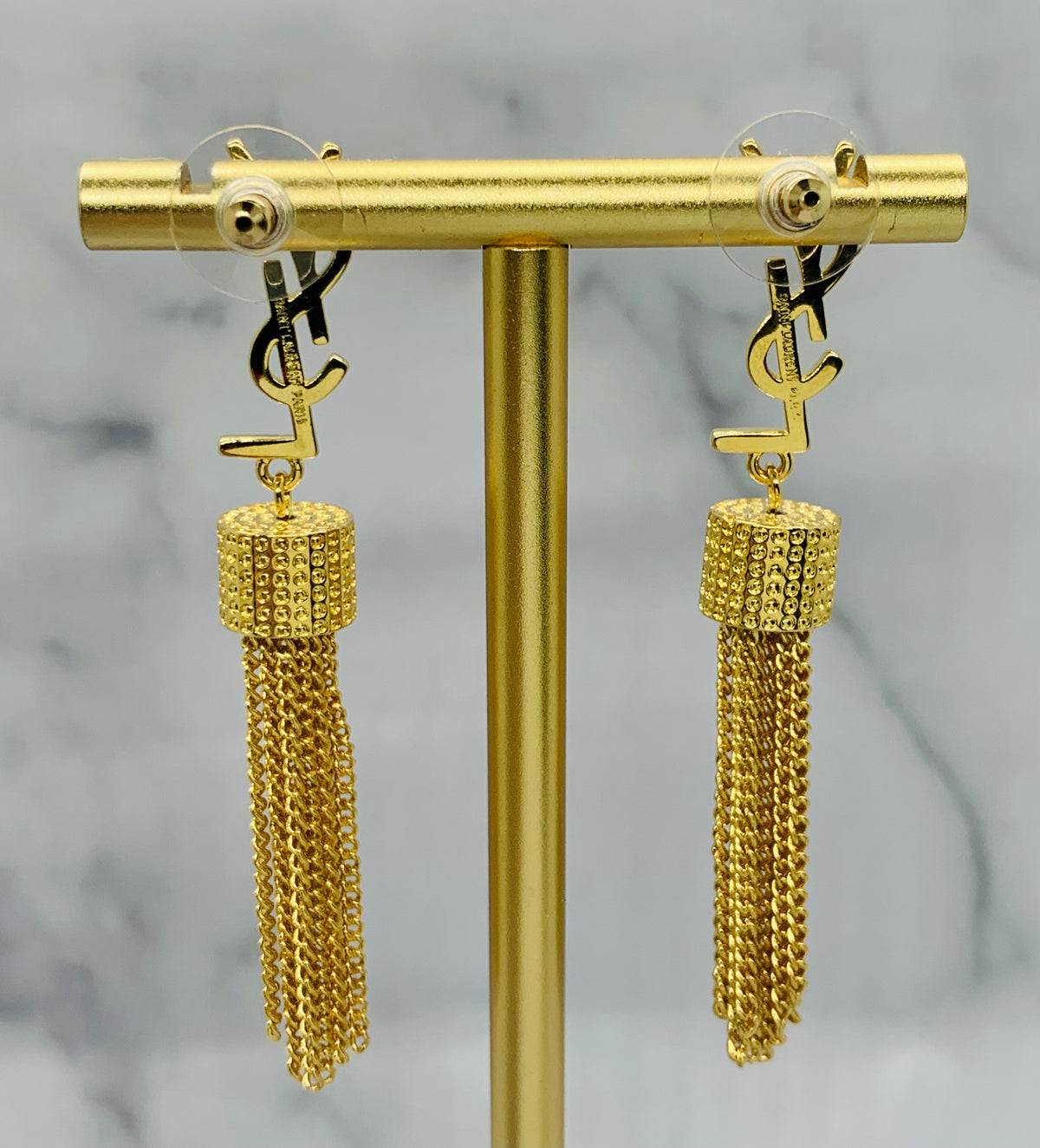 YSL YVES SAINT LAURENT Gold Tone Tassel Earrings - Pre owned