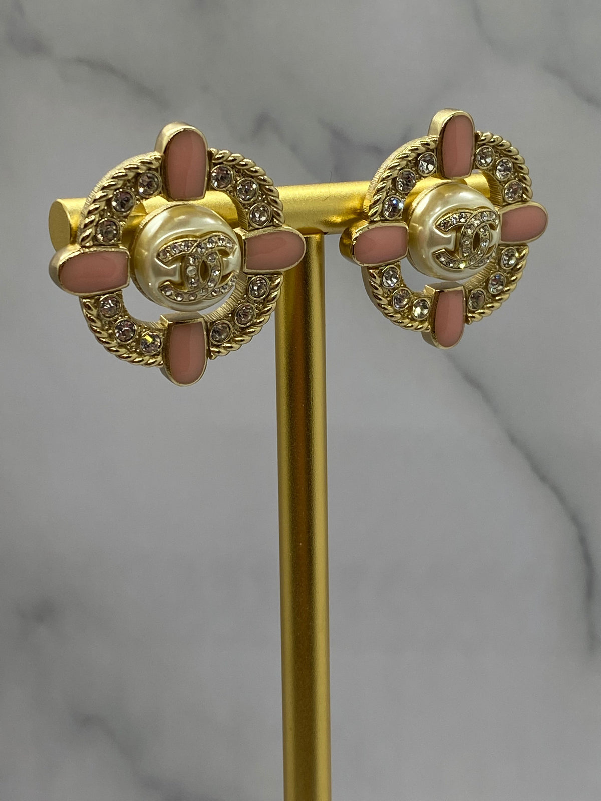 CHANEL CC Gold Tone Rhinestone Earrings - Pre owned
