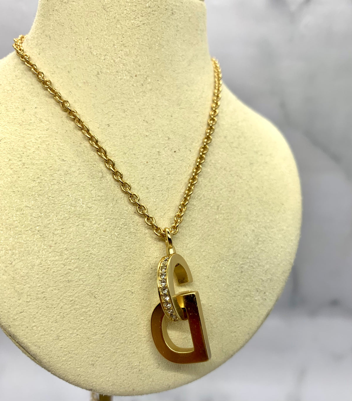 CHRISTIAN DIOR CD Rhinestone Pendant Necklace - Pre owned
