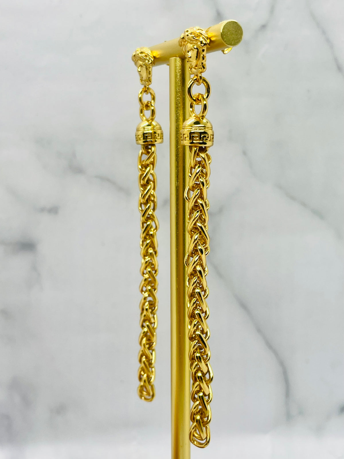 VERSACE Medusa Gold Tone Chain Pendant Earrings - Pre owned