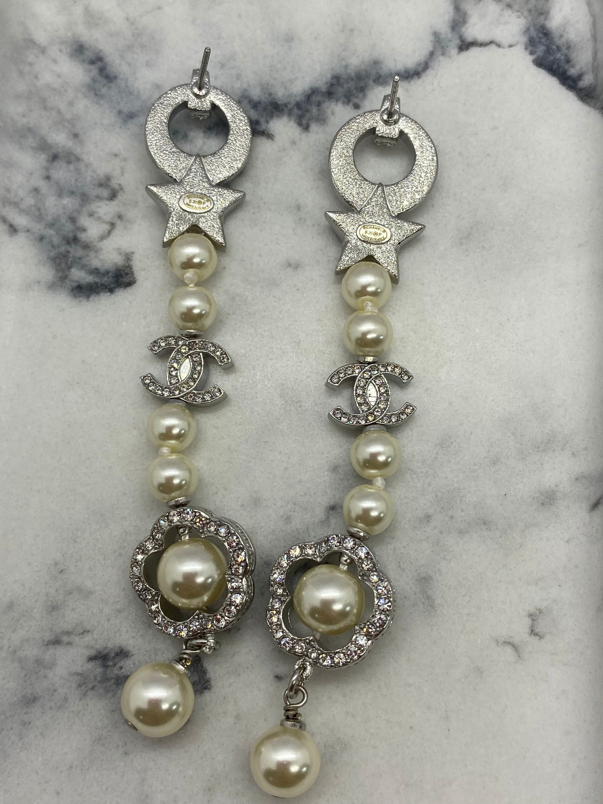 CHANEL CC Silver Tone Pendant Earrings - Pre owned