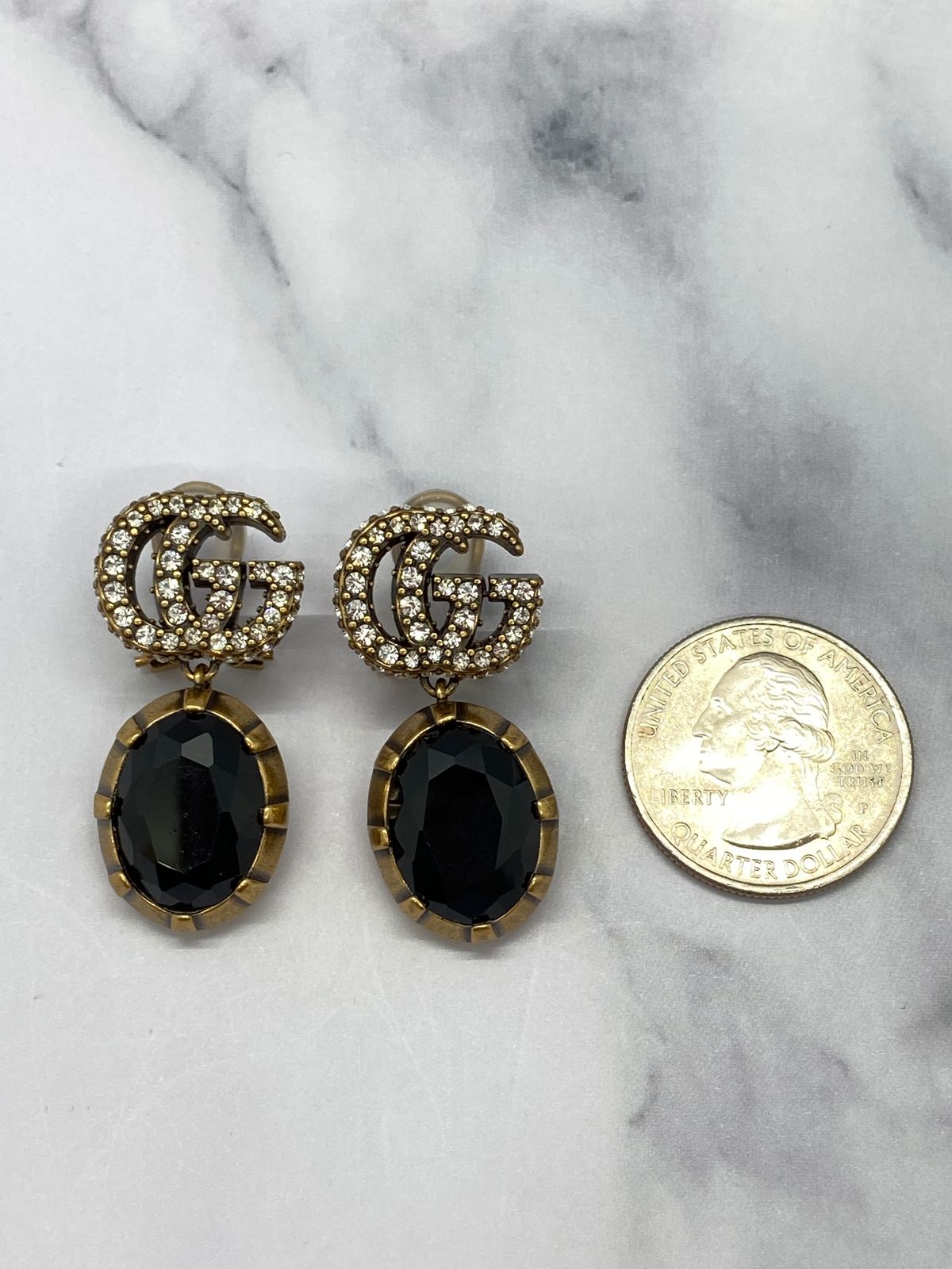 GUCCI GG Black Rhinestone Clip On Earrings