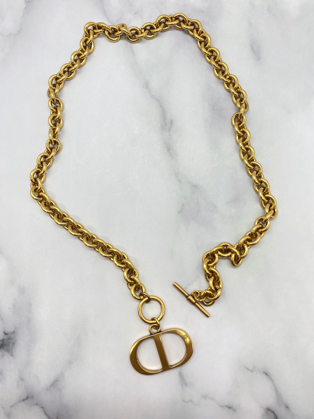 CHRISTIAN DIOR CD Brass Tone Necklace - Pre owned