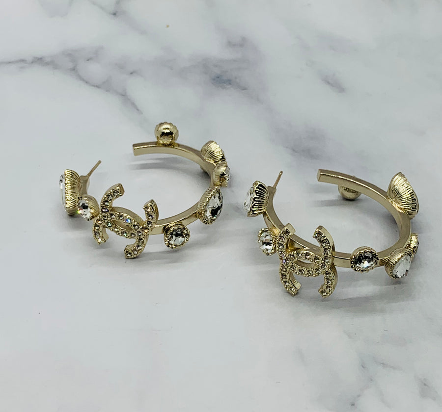 CHANEL CC Rhinetone Hoop Earrings - Pre owned