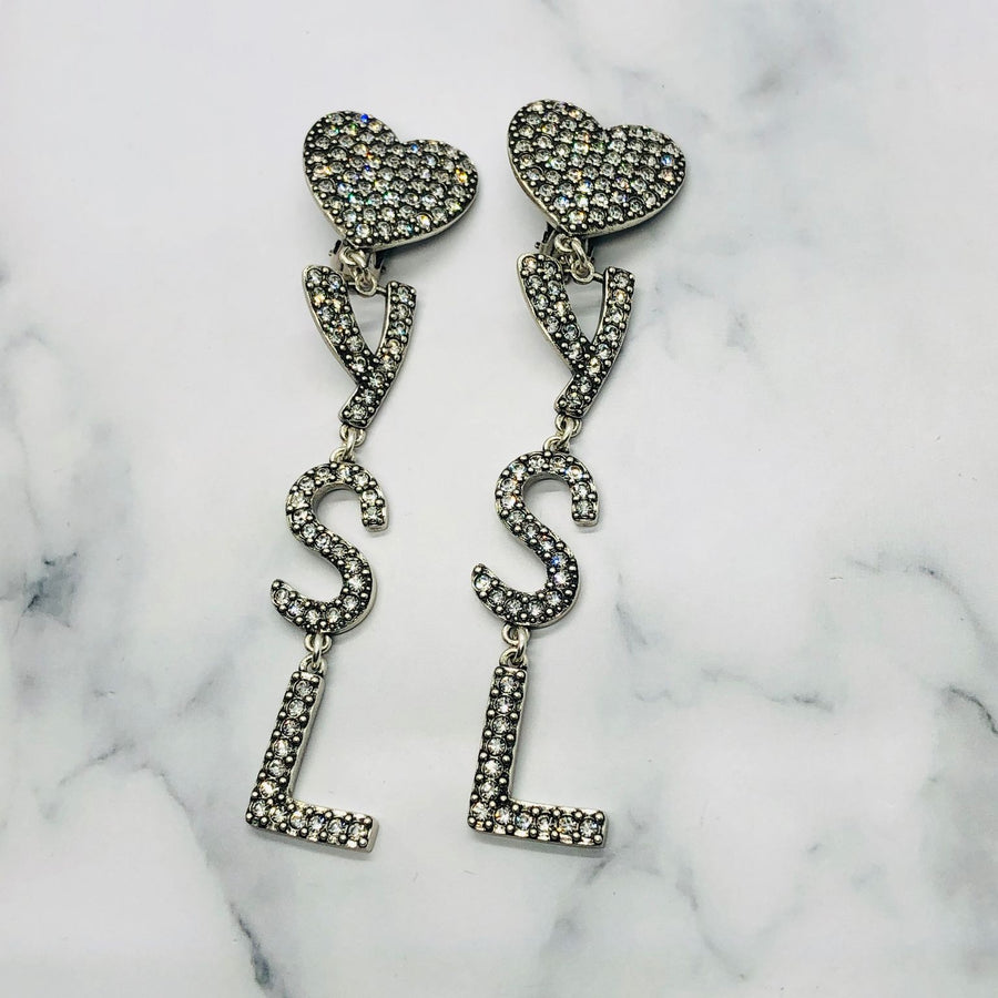 YSL Yves Saint Laurent Heart Rhinestone  Earrings - Pre owned