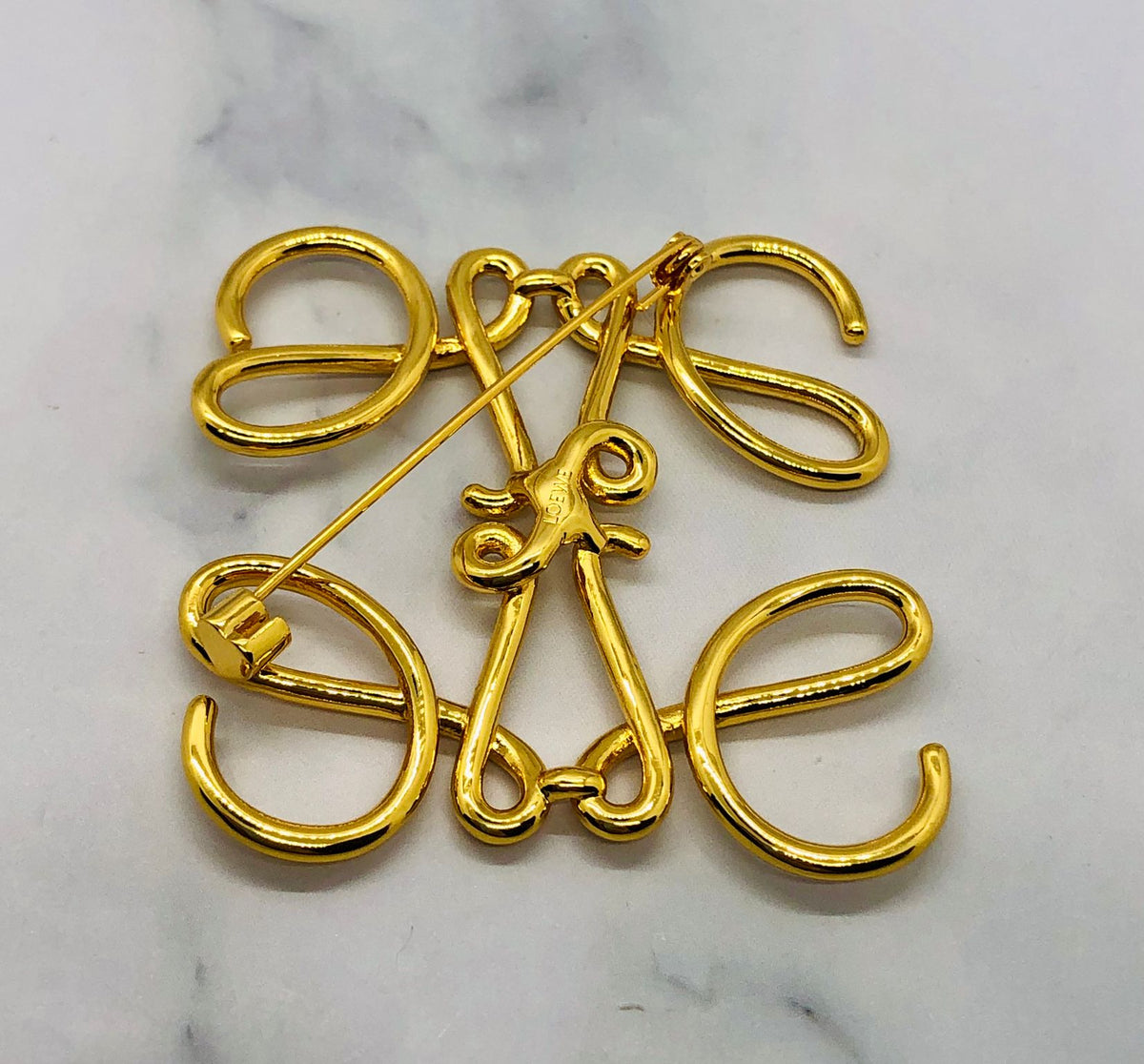 LOEWE Gold Tone Monogram Brooch Pin - Pre owned