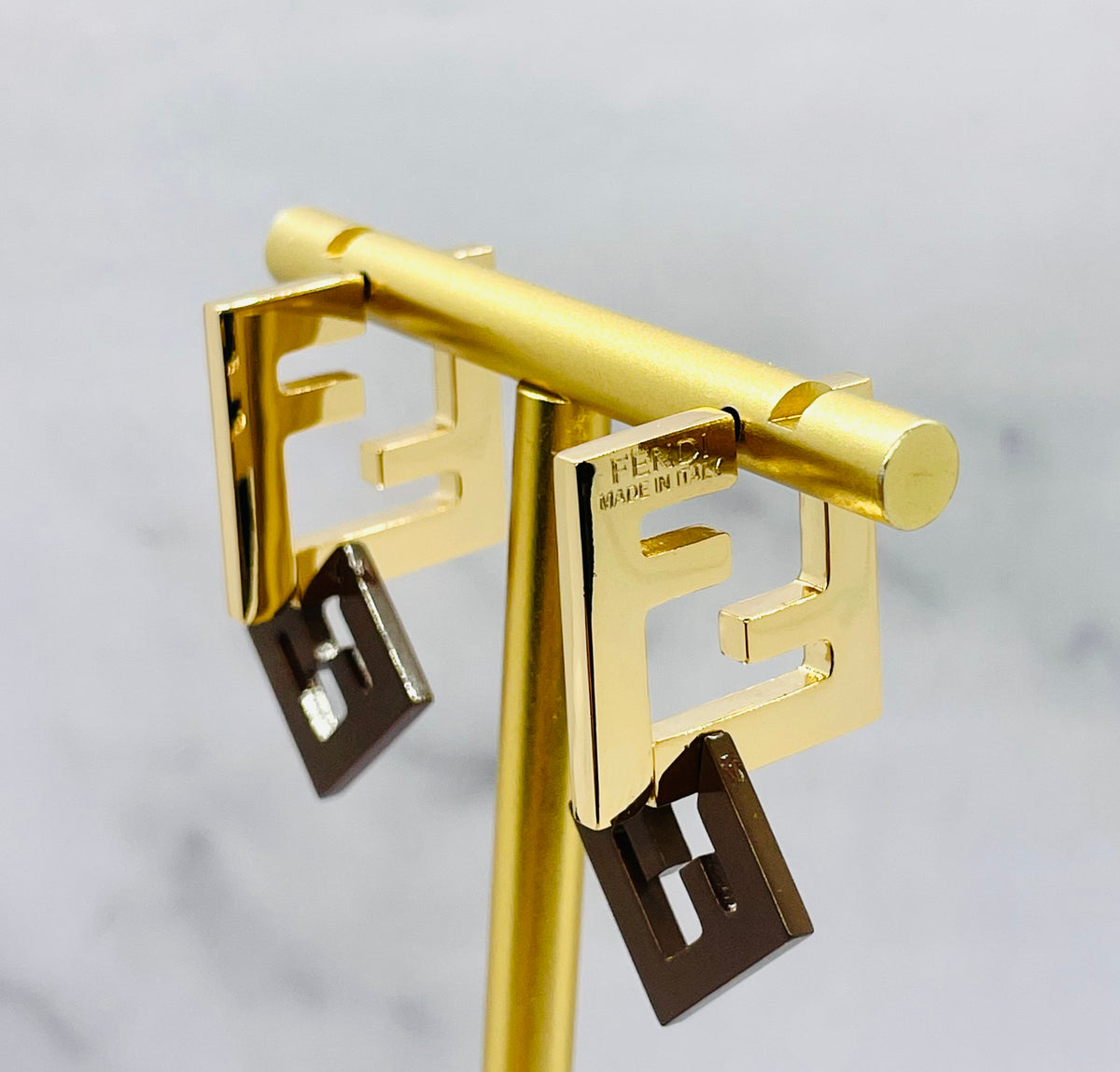 FENDI F Brown Tone Earrings Removable - Pre owned