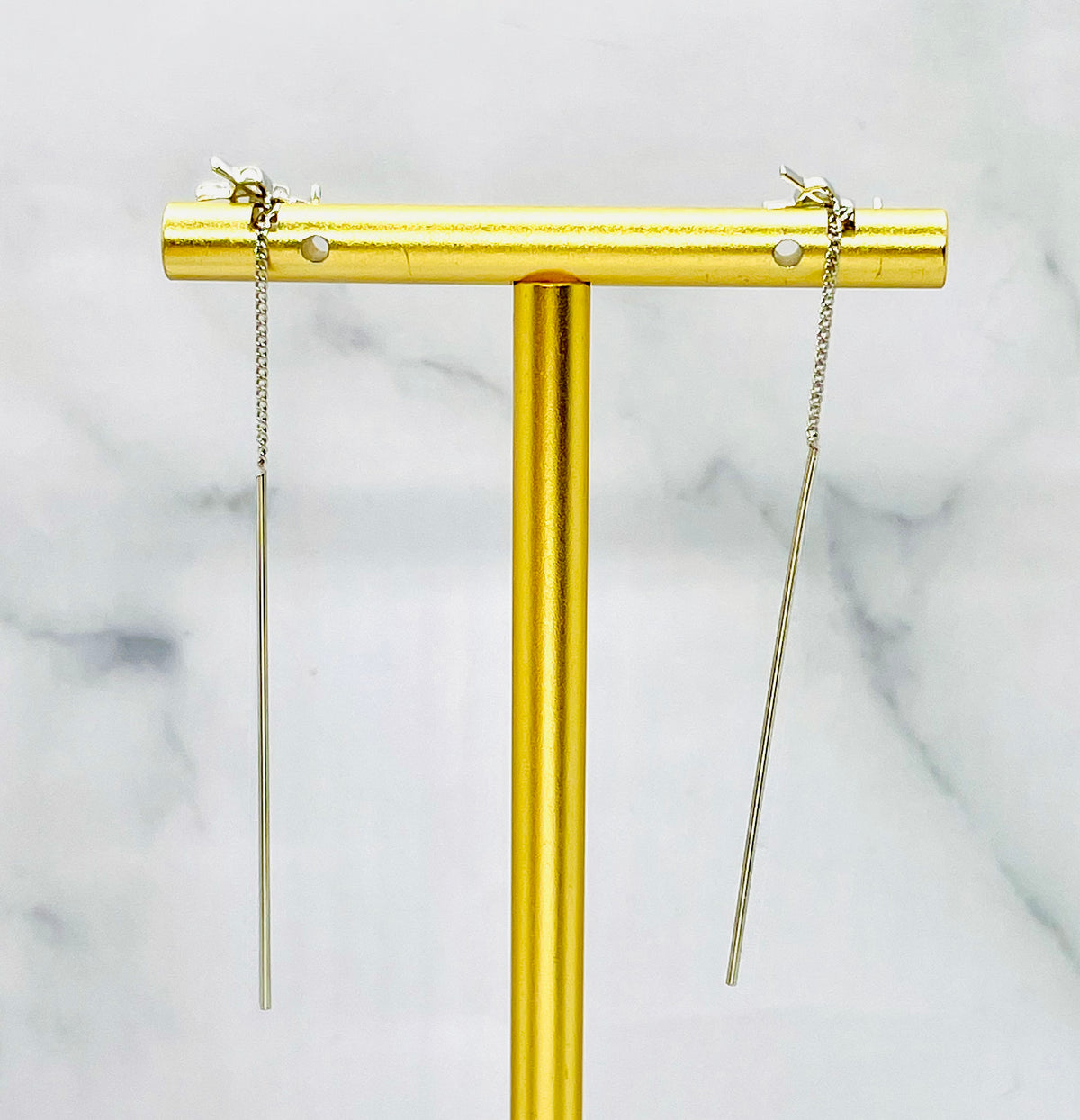 YSL Yves Saint Laurent SILVER Tone Threaded Earrings - Pre owned