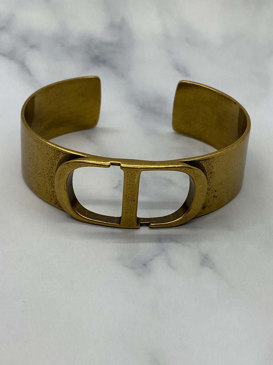 CHRISTIAN DIOR CD Brass Tone Cuff Bracelet - Pre owned