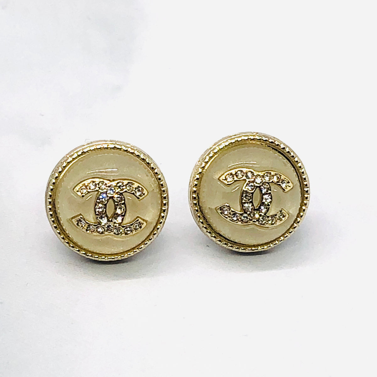 CHANEL CC Rhinestone Button Earrings - USED