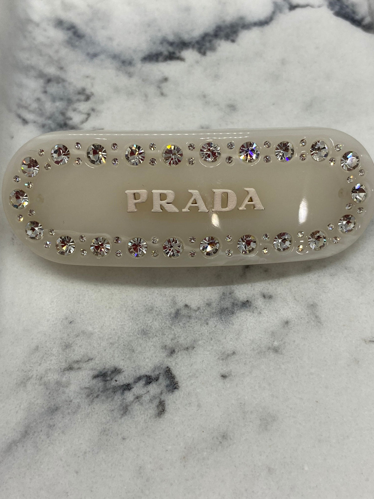 PRADA White Rhinestone Hair Barrette - Pre owned