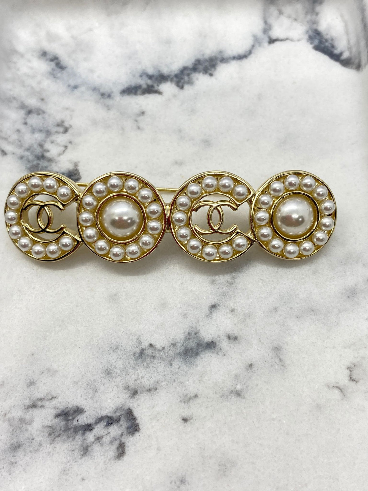 CHANEL CC Coco Pearl Trim Brooch Pin - Pre owned