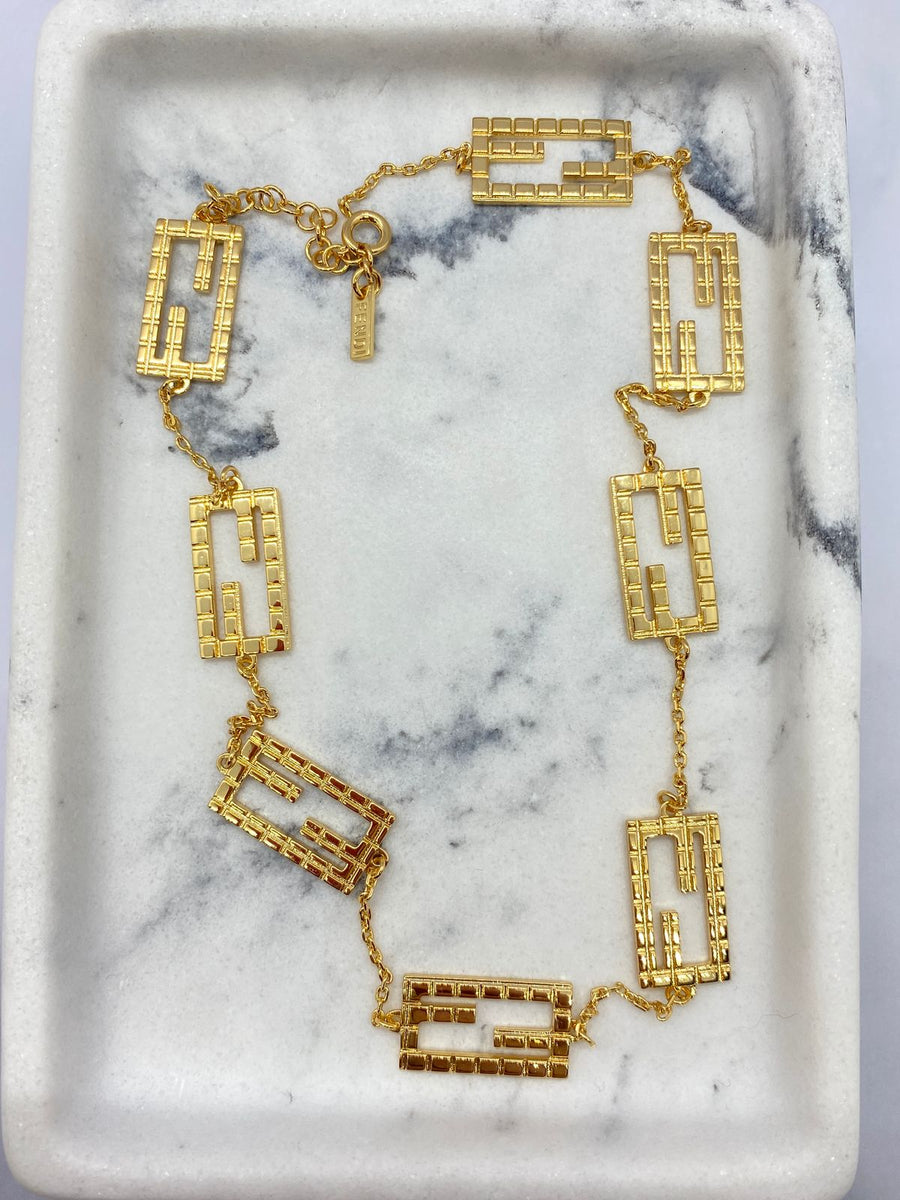 FENDI FF Gold Tone Baguette Necklace - Pre owned