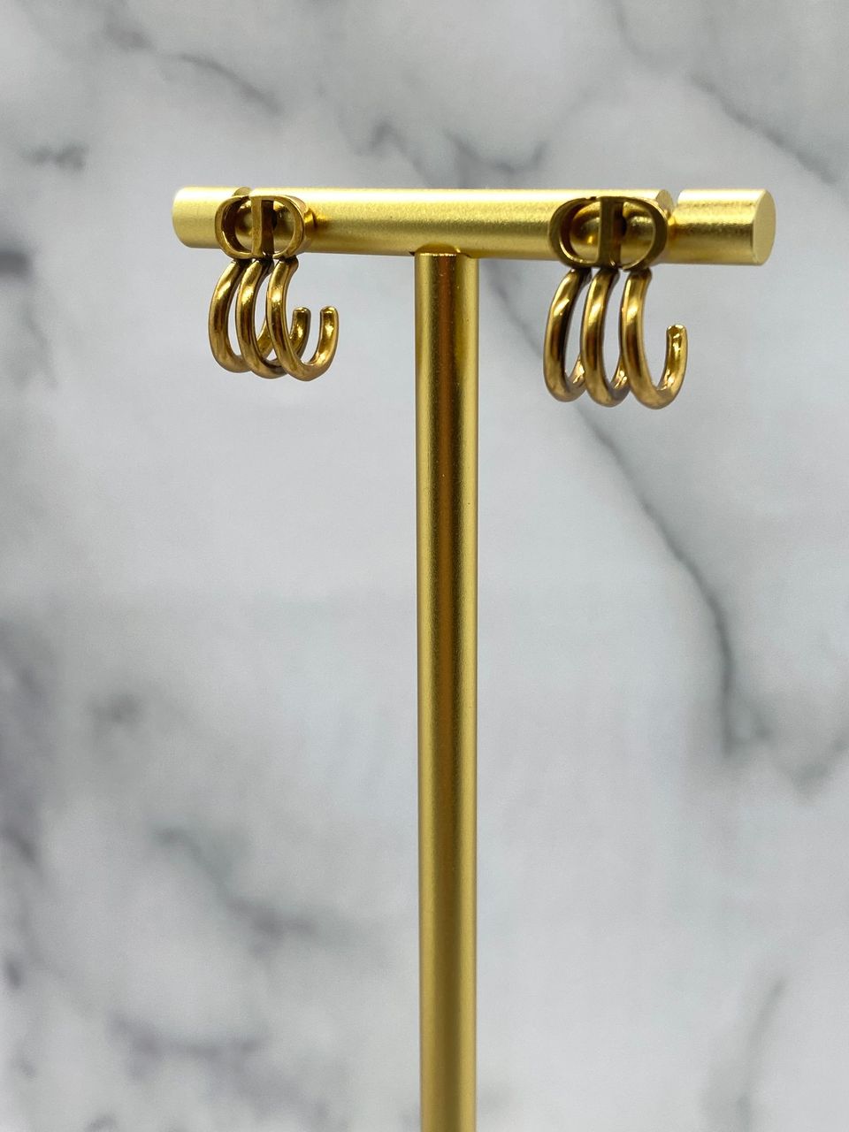 CHRISTIAN DIOR CD Brass Tone Hoop Earrings - Pre owned