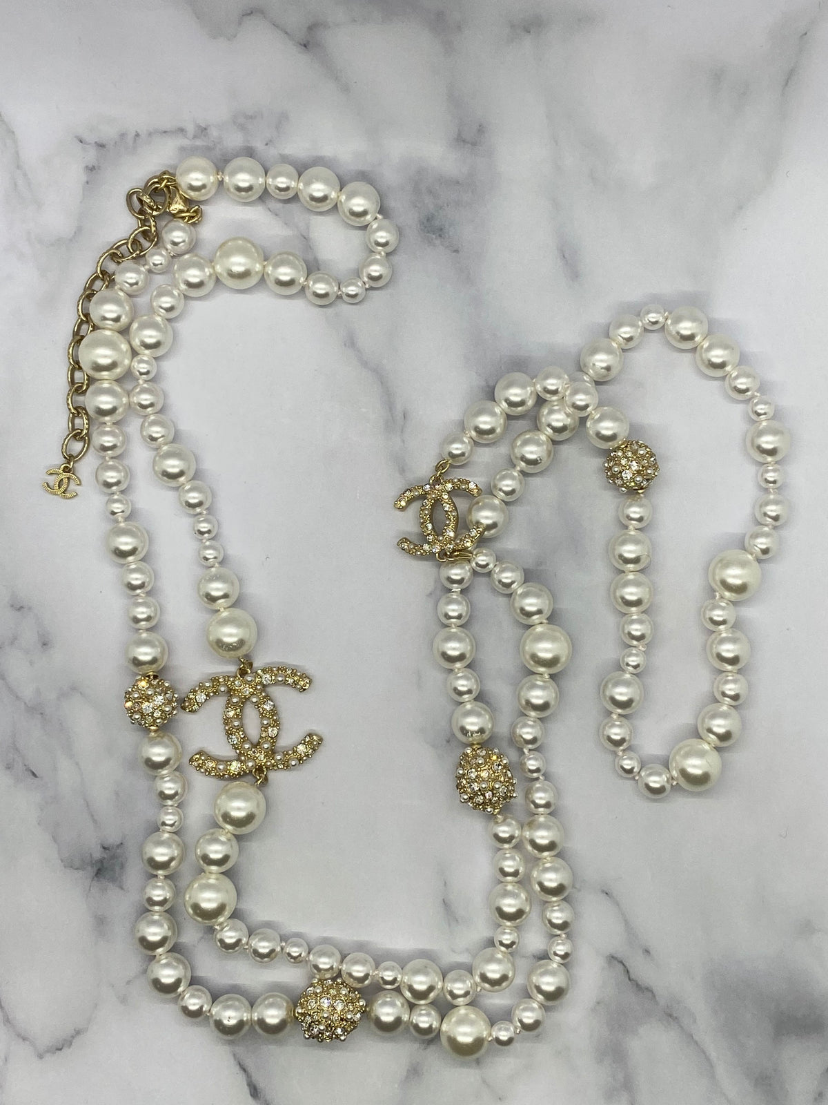 CHANEL CC Pearl Long Layer Statement Necklace - USED