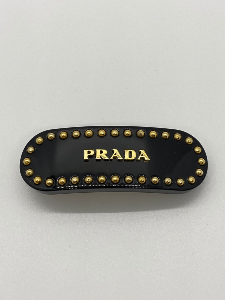 PRADA Acrylic Black Studded Hair Clip Barrette - Pre owned