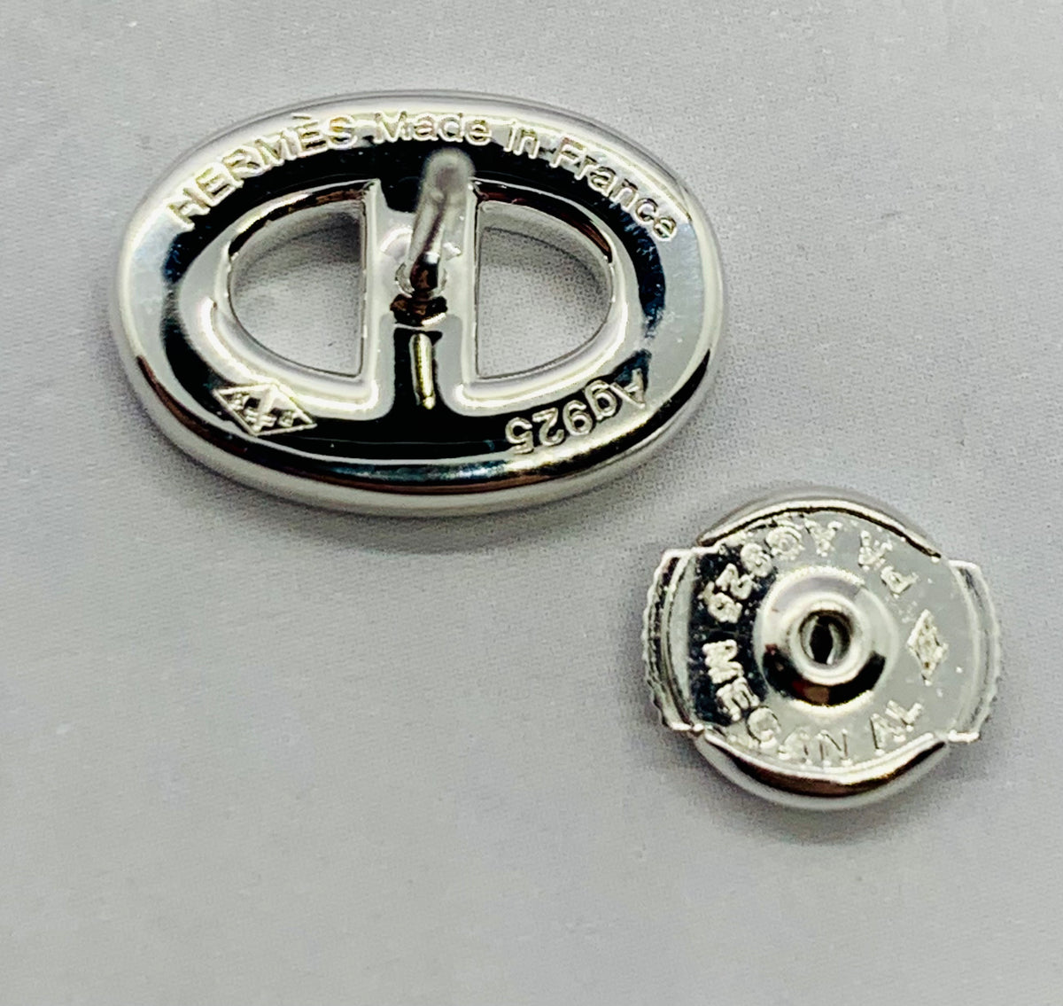 HERMES Monogram Silver Tone Earrings - Pre owned