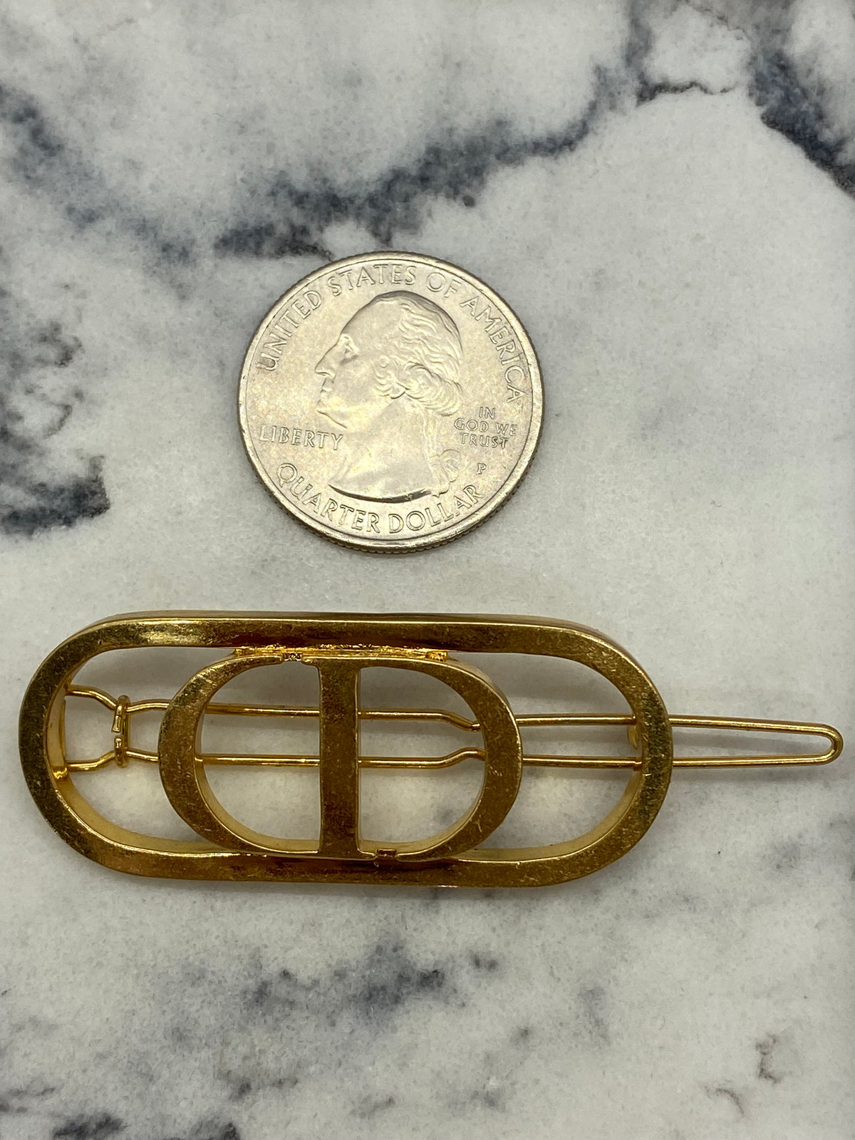 CHRISTIAN DIOR CD Brass Tone Hair Clip Barrette - Pre owned