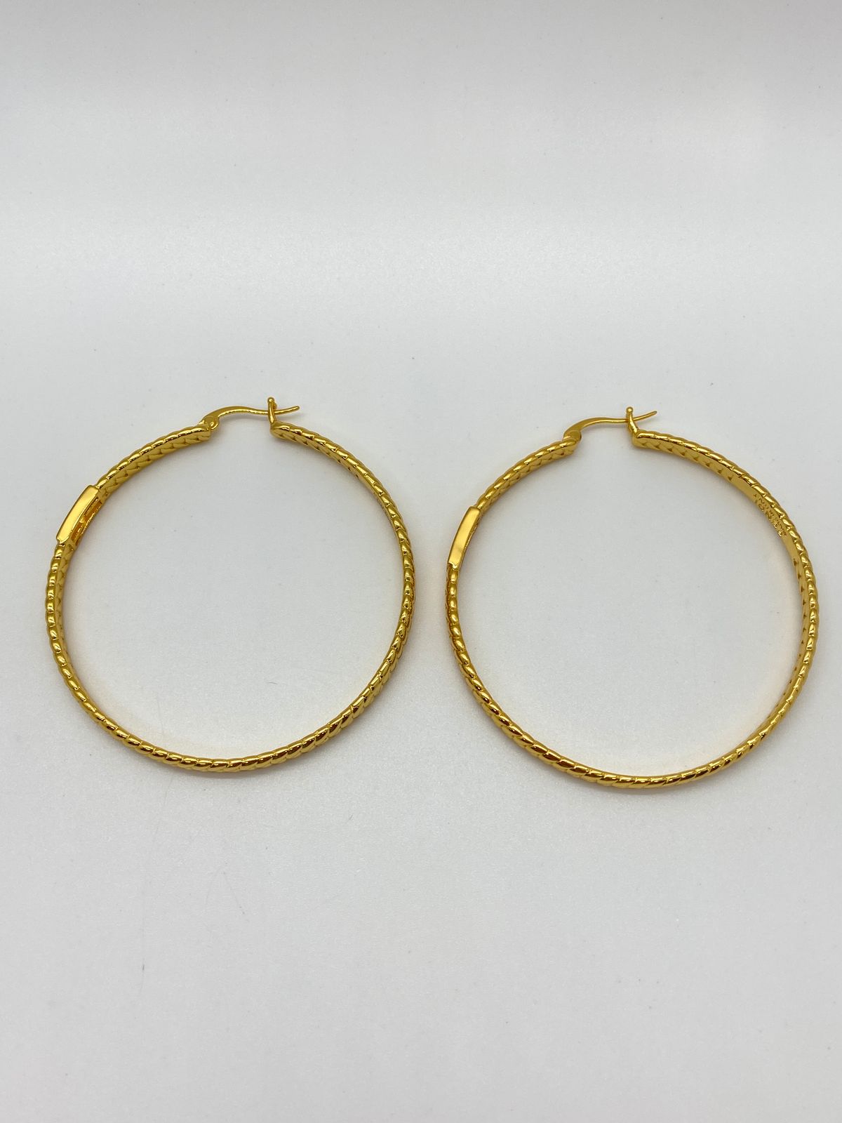 FENDI F Gold Tone Textured Large Hoop Earrings - Pre owned