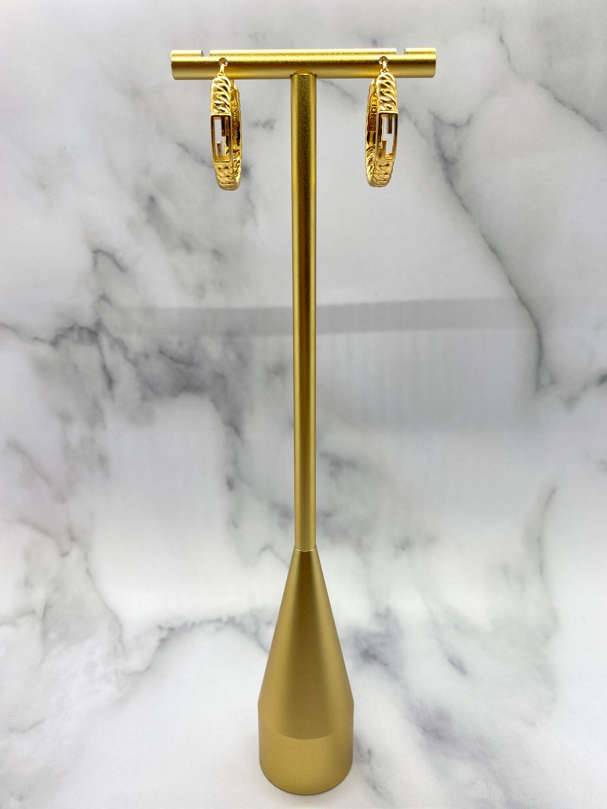 FENDI F Gold Tone Textured Hoop Earrings - Pre owned