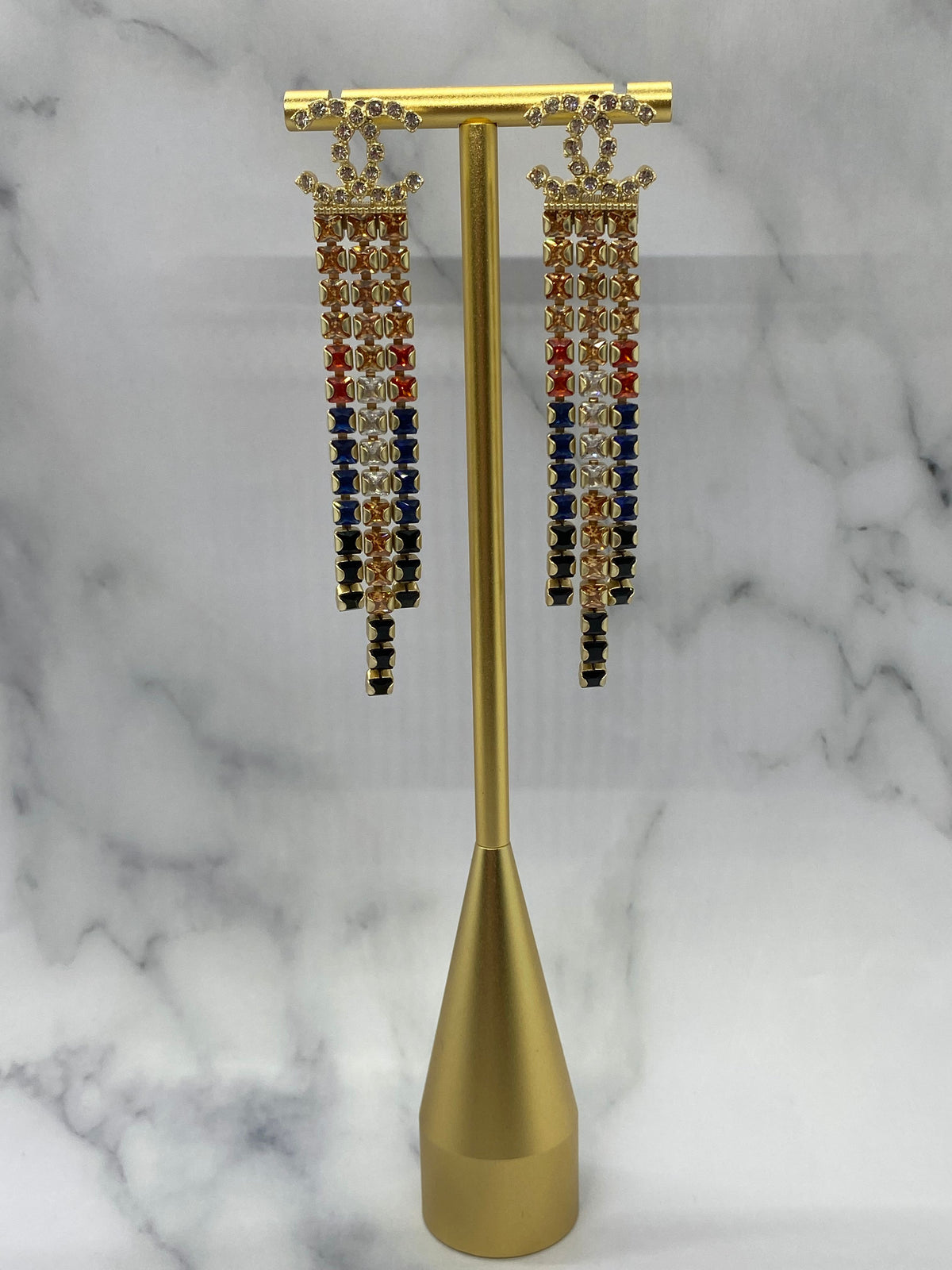 CHANEL CC 2019 Rhinestone Multicolored Fringe Earrings - Pre owned
