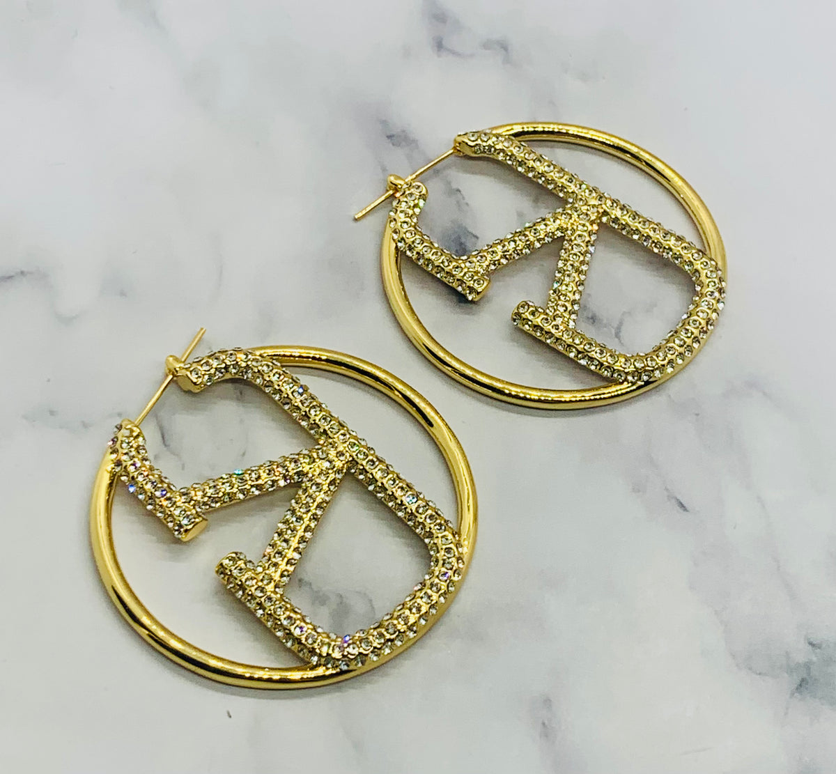 VALENTINO V Rhinestone Hoop Earrings - Pre owned