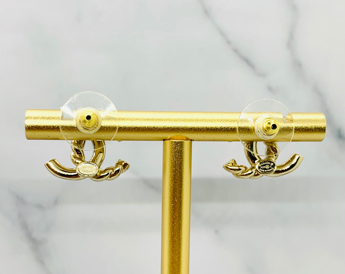 CHANEL CC Gold Tone Twist Earrings - Pre owned