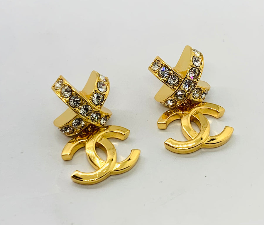 CHANEL CC Rhinestone Cross Earrings - USED