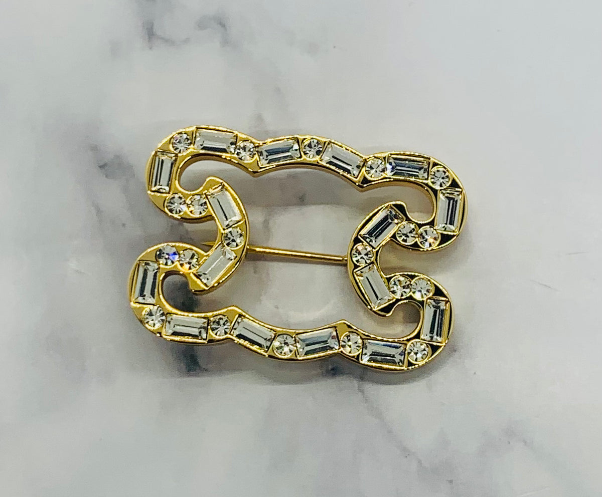 CELINE Monogram Rhinestone Trim Brooch Pin - Pre owned