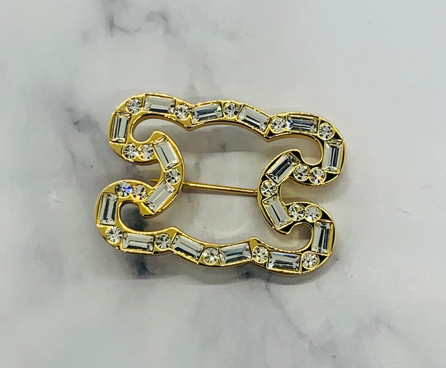 CELINE Monogram Rhinestone Trim Brooch Pin - Pre owned