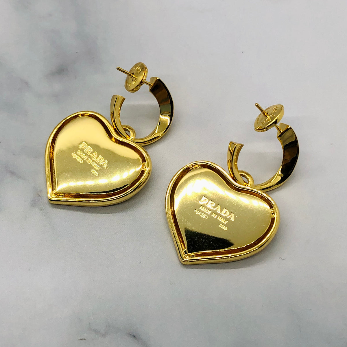 PRADA Gold Tone Heart Pendant Earrings - Pre owned