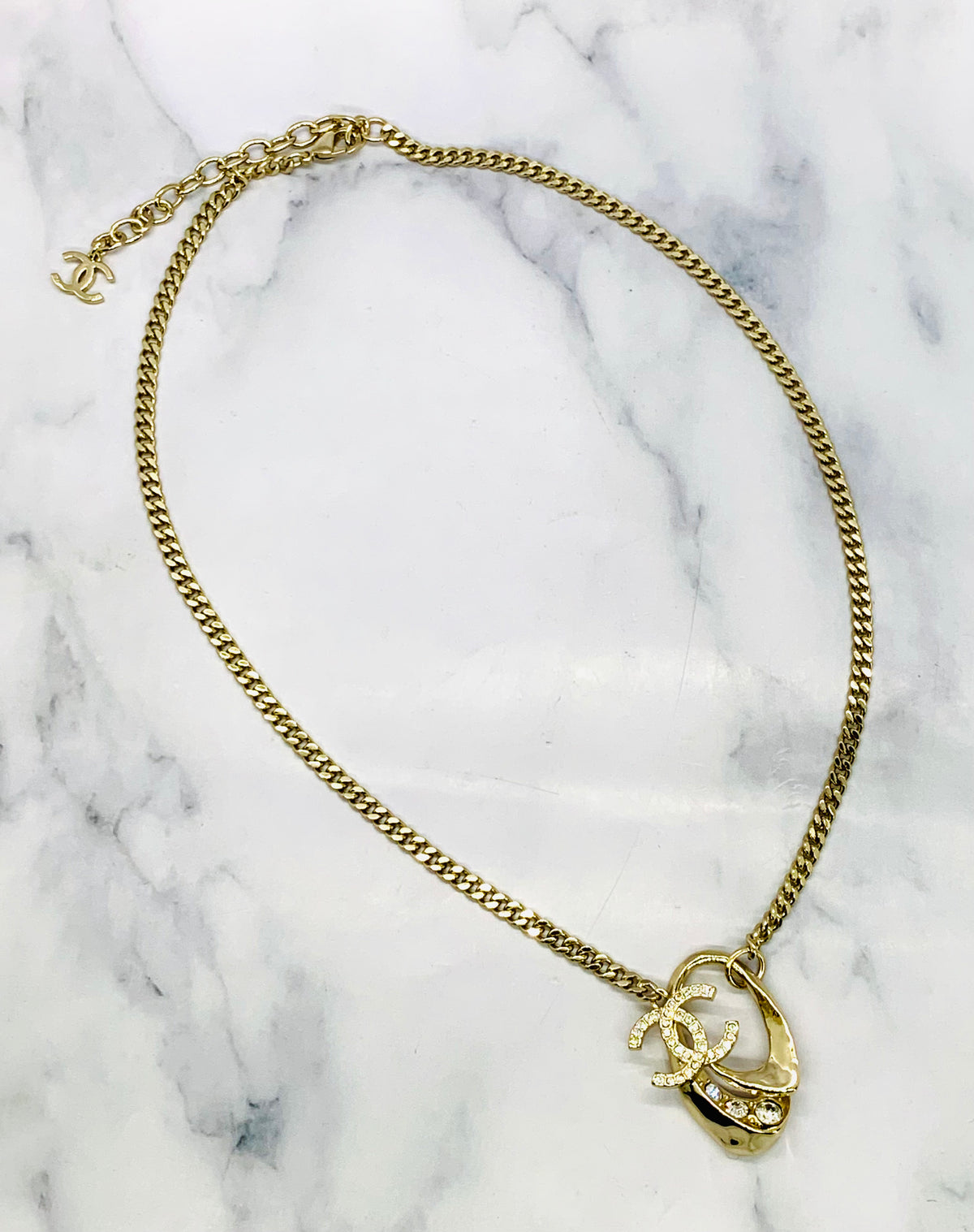CHANEL CC Rhinestone Pendant Chain Necklace - Pre owned