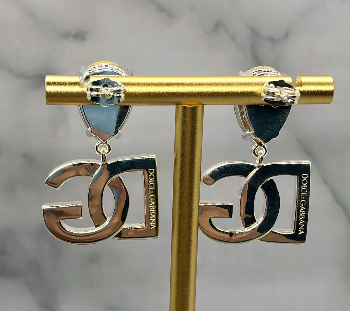DOLCE & GABBANA D&G Silver Tone Rhinestone Earrings - Pre owned