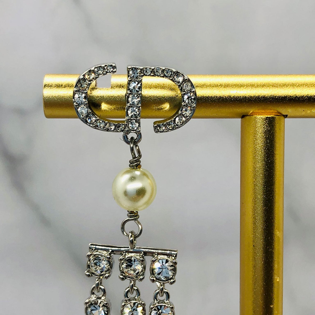 CHRISTIAN DIOR CD Rhinestone Pendant Earrings - Pre owned
