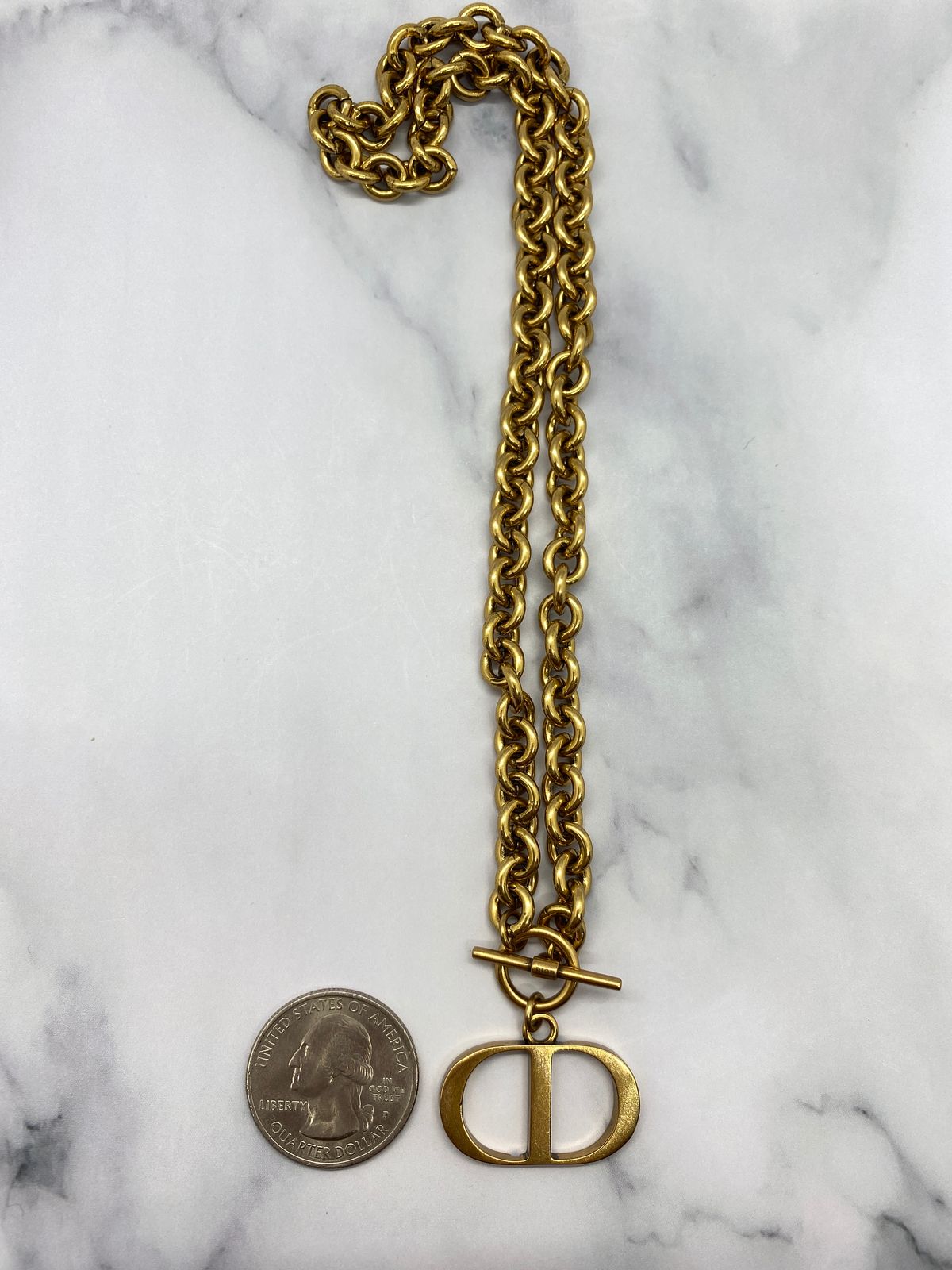 CHRISTIAN DIOR CD Brass Tone Necklace - Pre owned
