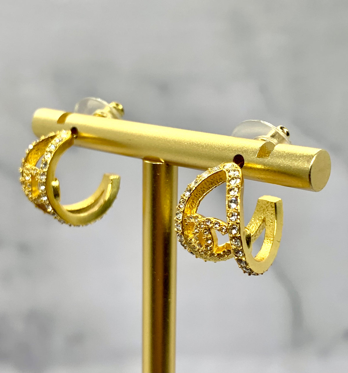 CHANEL CC Rhinestone Hoop Earrings - USED