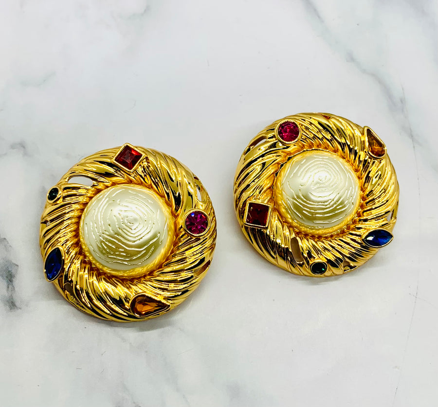 YSL YVES SAINT LAURENT Statement Clip On Earrings - Pre owned