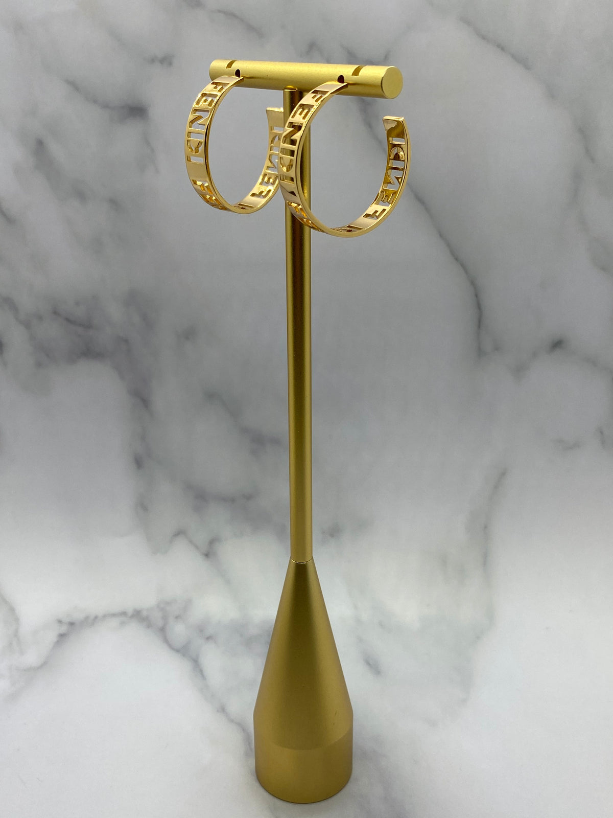FENDI FF Gold Tone Monogram Hoop Earrings - Pre owned