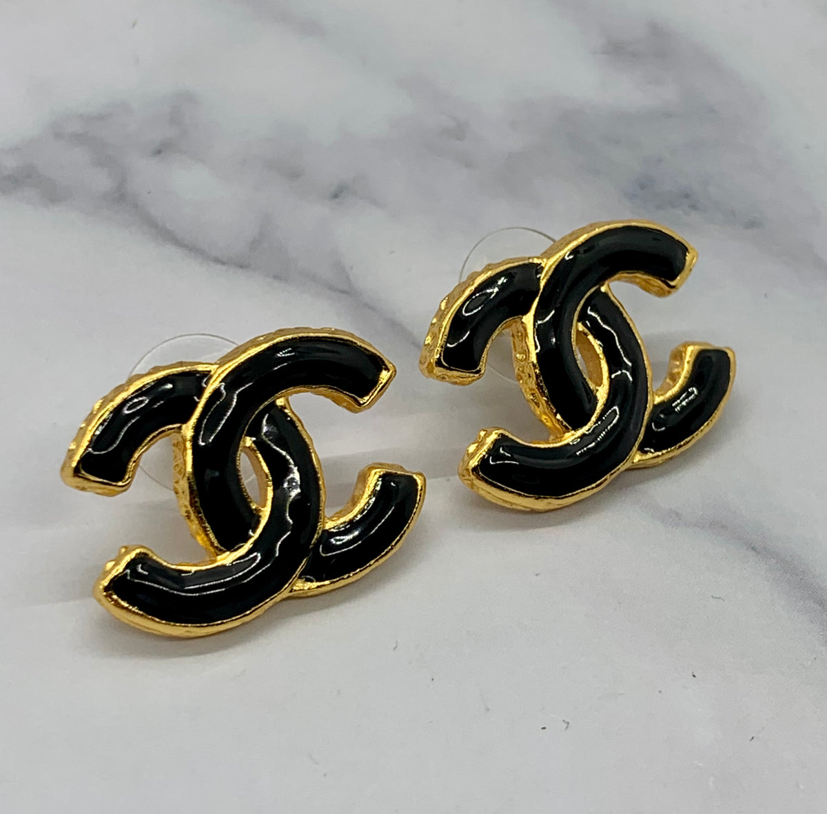 CHANEL CC Gold Tone Black Earrings - Pre owned
