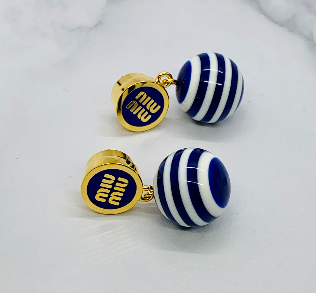 MIU MIU Blue Striped Pendant Earrings - Pre owned