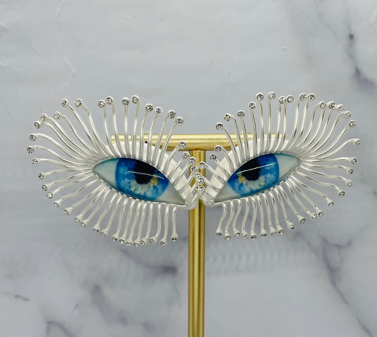 SCHIAPARELLI Eye Rhinestone Hoop Earrings - Pre owned