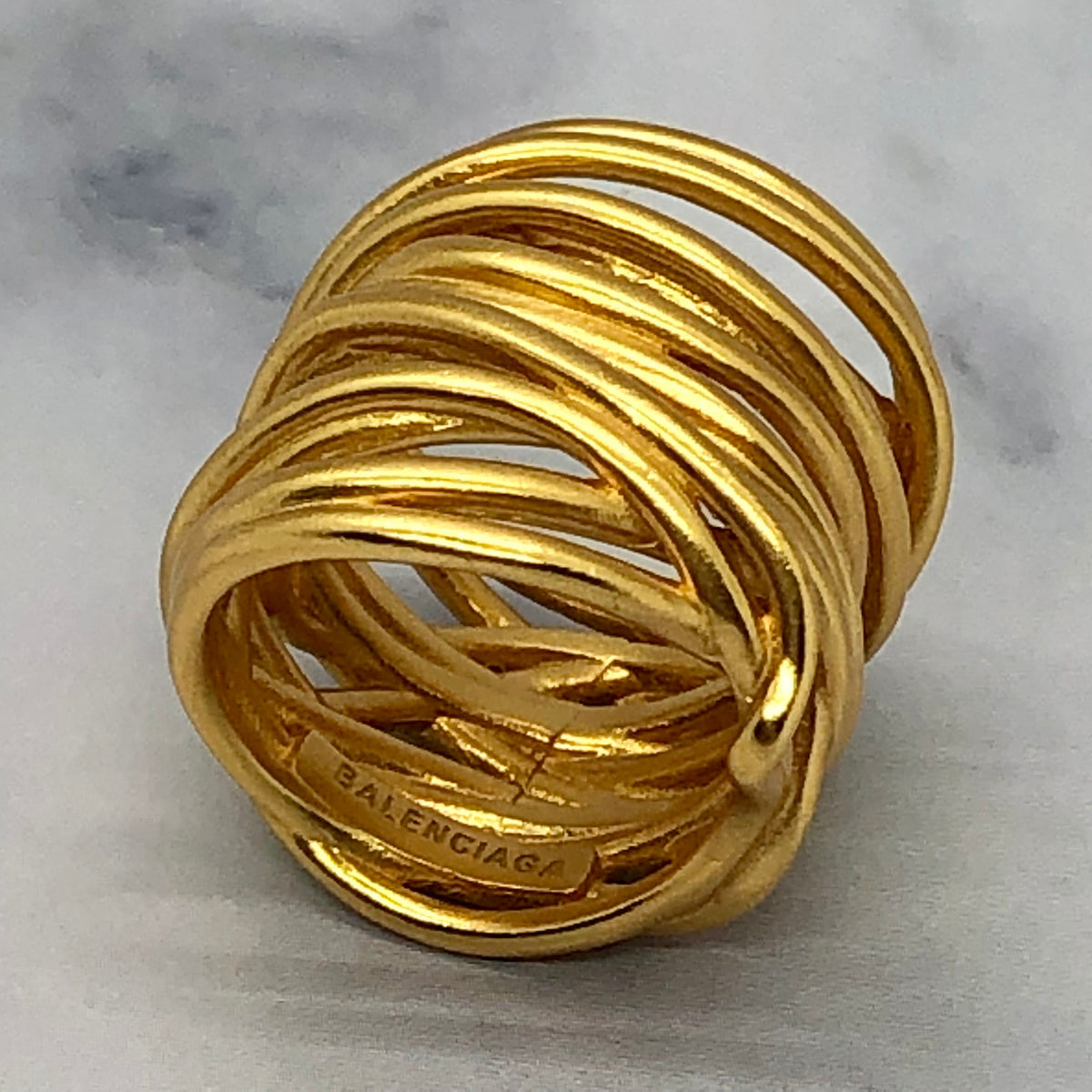 BALENCIAGA Gold Tone Woven Ring - Size M 7 - Pre owned