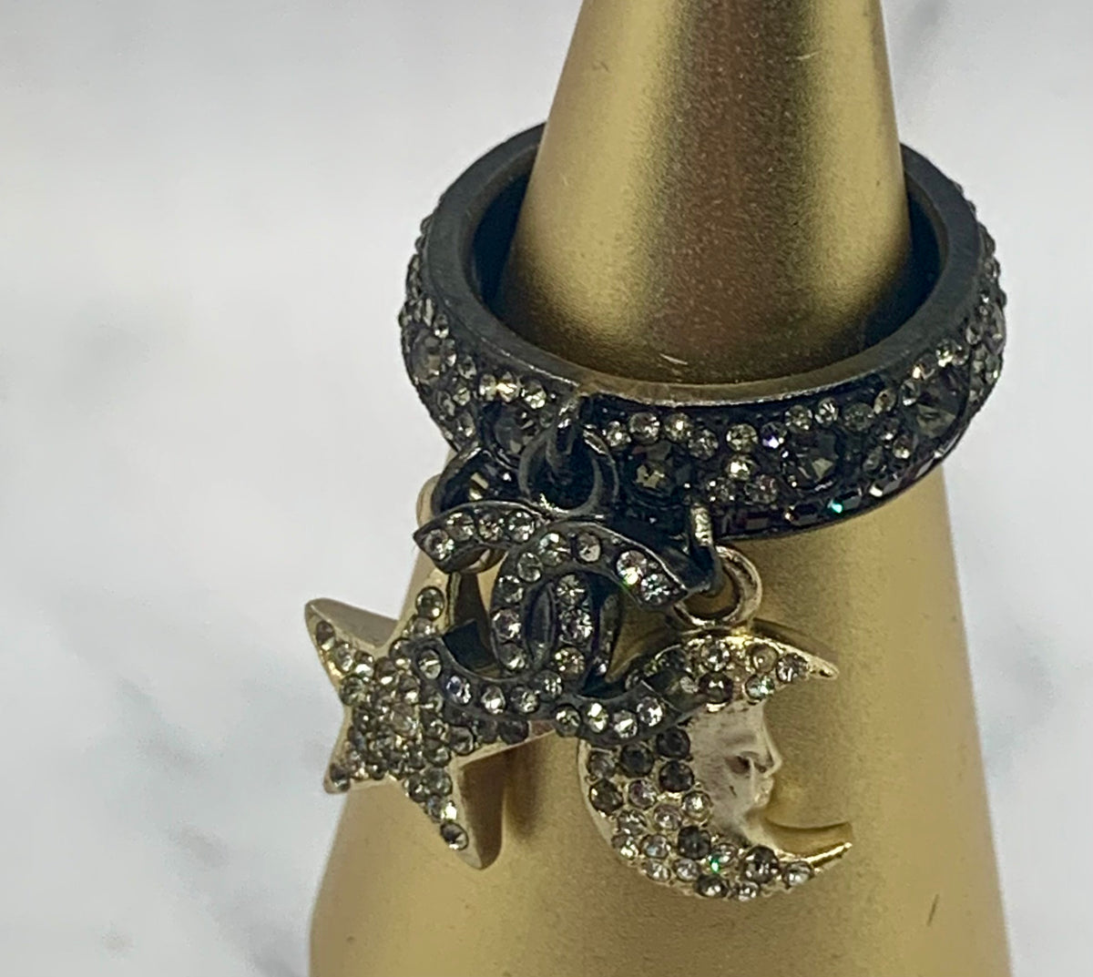 CHANEL CC Sun Moon Rhinestone Ring size 7 - Pre owned
