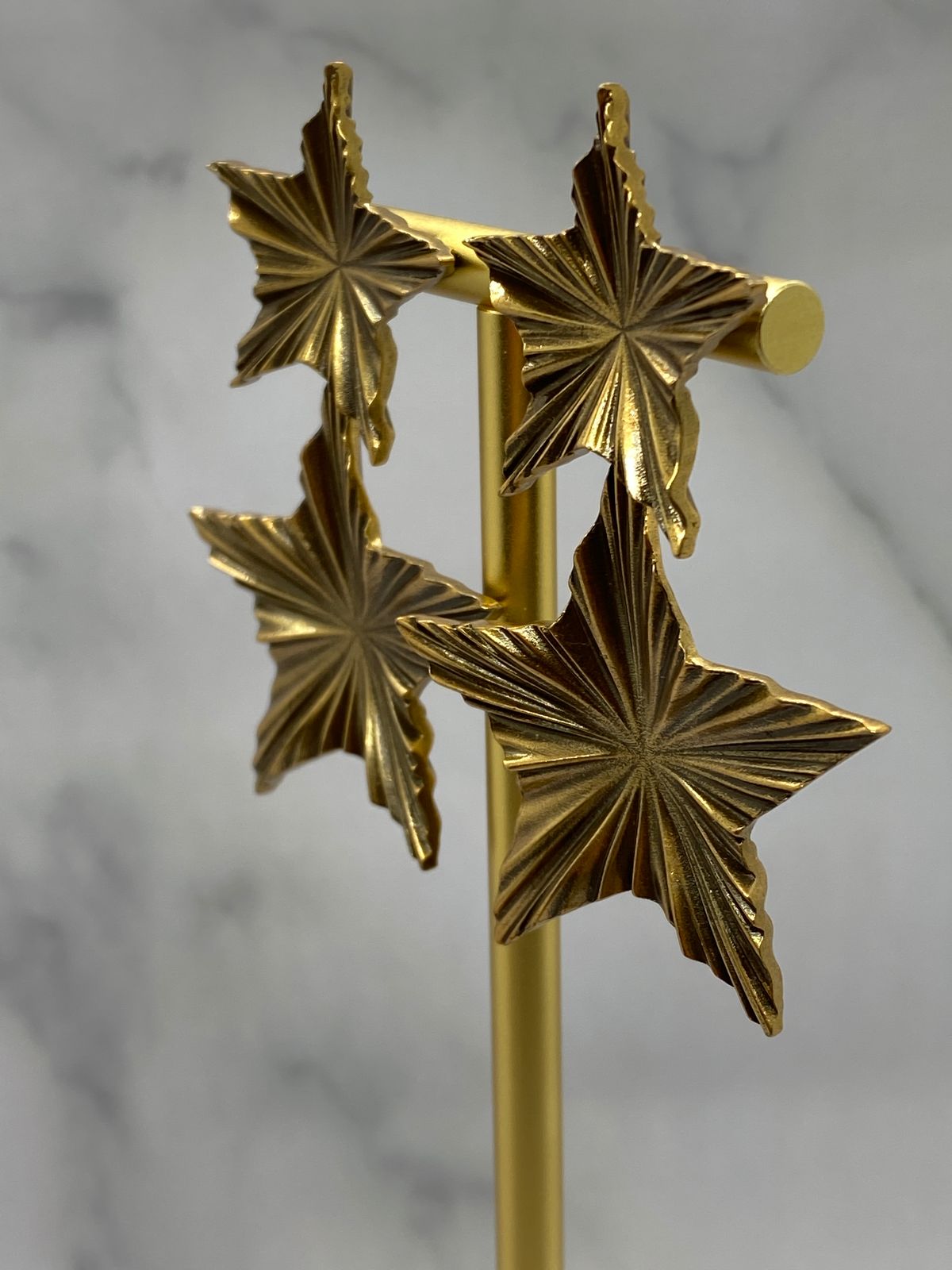 YSL YVES SAINT LAURENT Brass Tone Double Star Earrings - Pre owned