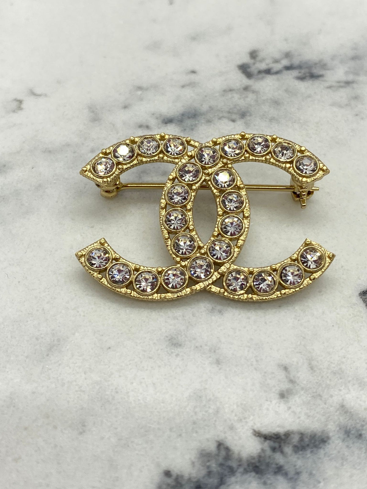 CHANEL CC Large Black Rhinestone Brooch Pin - USED