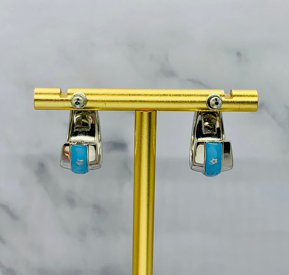 CHRISTIAN DIOR Teal Strip Hoop Earrings - USED